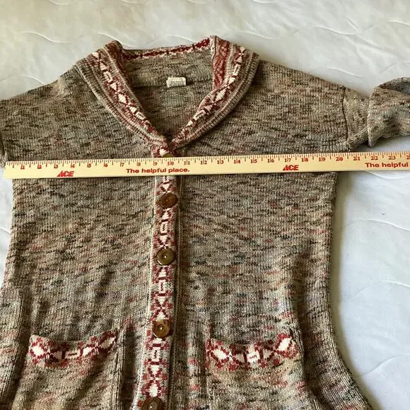 Vintage Button Up Long Sweater, Colorful Basketweave, Coogi-Style Design Size 6